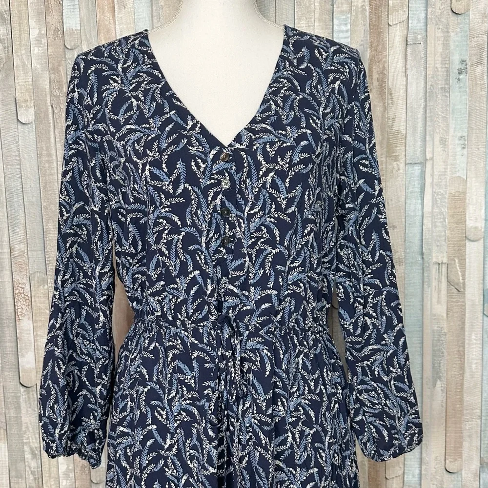 Draper James 6 Blue Fern Print Long Sleeve Peasant Blouson Dress‎ Mini